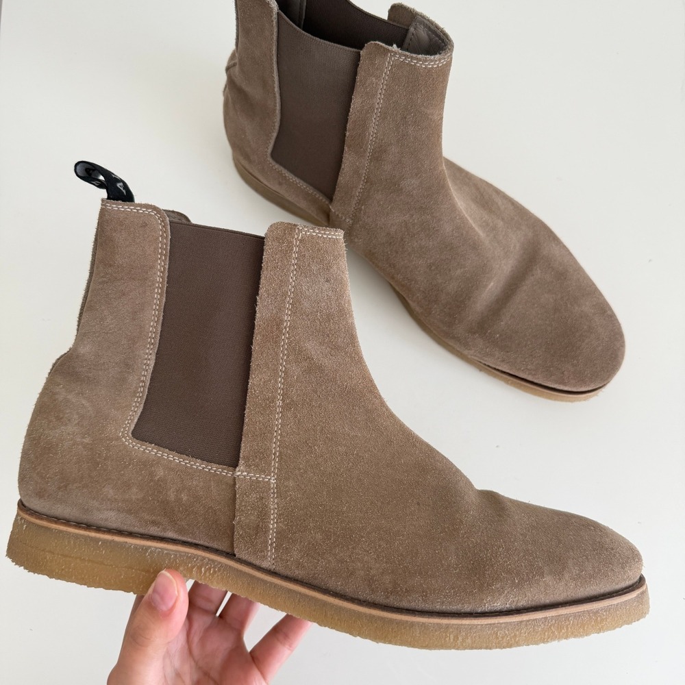 AllSaints Boots Mens 12 Suede Chelsea Rhett Taupe Brown Crepe Sole Pull On Ankle